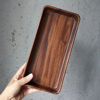 Wholesale Rustic Brown Walnut Wood Serving Food Tray with Handles