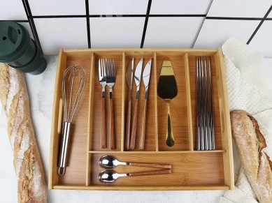 Wholesale Bamboo Kitchen Organizer With Handle Wood Cutlery Tray For Kitchen Utensils