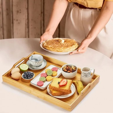 Rectangular Bamboo Breakfast Tray With Handles Large Tray For Tea Decoration In Restaurants