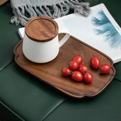 Royalling Walnut Wooden Solid Wood Serving Tray Rectangle Small Platter Tea Tray