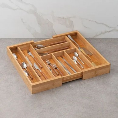 Professionally Used Bamboo Cutlery Utensil Tray Compartment Natural Bamboo Cutlery Tray