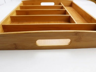 Wholesale Bamboo Kitchen Organizer With Handle Wood Cutlery Tray For Kitchen Utensils