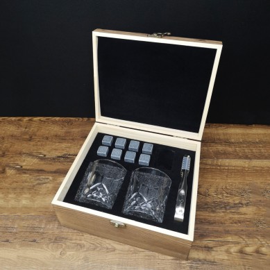 Factory directly Drinks Cooler Cubes -
 Whiskey Glass in 300ml with 8 pcs of whiskey stones whole set in a wooden box  – Shunstone