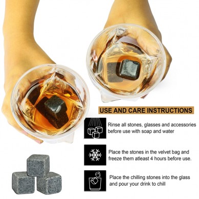 Shunstone Marble Whiskey Stones Gift Set of 6 Reusable Ice Cubes Chilling Rocks in a Wood Tray Business Gift for Men
