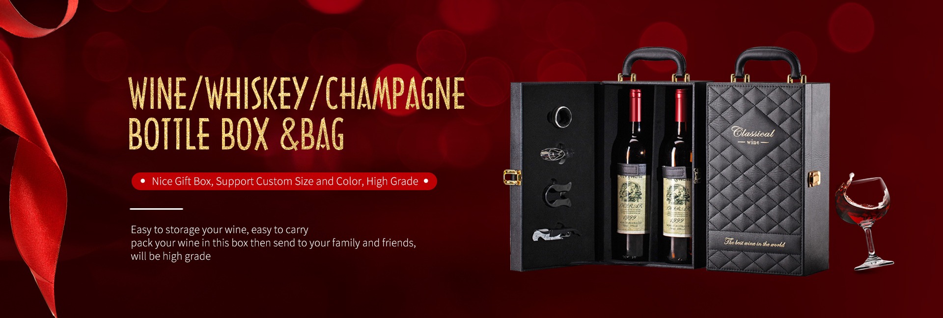 Portable Champaign Red Wine Leather Box Double Bottle Gift Box