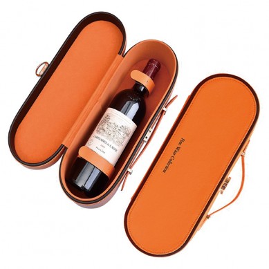 Orange Red Leather Red Wine Single Bottle Boxes Wine Packaging Gift Champagne Box For Glass Bottle