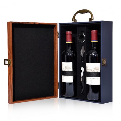 Luxury Blue Leather Wine Bottle Case Double Bottle Wine Storage Gift Boxes With Wine Accessories For Wine Bottle Packing