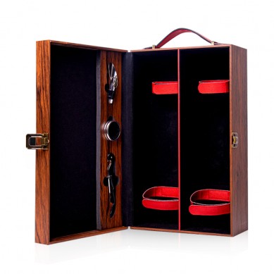 Luxury Wooden Leather Wine Gift Box Set 2 Bottles Wine Packaging Gift Case Box For Glass Bottle