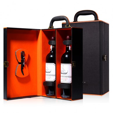 Pu Leather Wine Box Christmas Packaging Double Wine Glass Bottle Gift Set With Wine Accessories