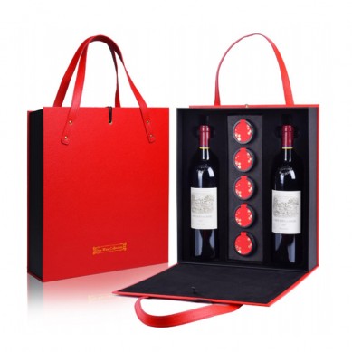 Custom Laser Logo Leather Wine Bottle Gift Bag 2 Bottle Wine Gift Bag Set With Tea Caddy Tin