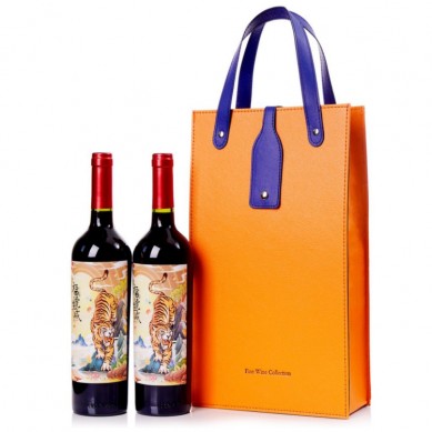 Luxury Leather Wine Carry Gift Bag Custom Logo Reusable Wine Bottle Carry Gift Bags For Packing Double Bottle