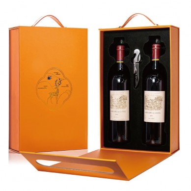 Sublimation Luxury Paperboard Red Wine Gift Box Copper Paper Wine Packing Box For 2 Wine Bottles