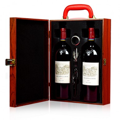 Sublimable Luxury Double Bottle Wooden Leather Wine Boxes Wine Liquor Bottle Gift Box With Accessories