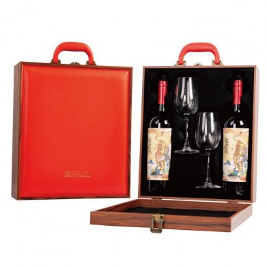 Luxury Gift Set Wine Bottle Glass Packaging Box Portable Leather Wine Gift Boxes Single Bottle One Clear Wine Glass Box