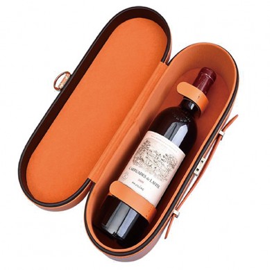 Orange Red Leather Red Wine Single Bottle Boxes Wine Packaging Gift Champagne Box For Glass Bottle