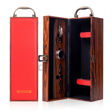 Personalized Luxury Leather Wooden Wine Gift Box Single Bottle Wine Packaging Wood Box With Accessories For Wine Bottle