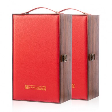 Luxury Wooden Leather Wine Gift Box Set 2 Bottles Wine Packaging Gift Case Box For Glass Bottle