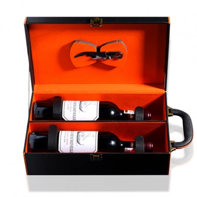 Pu Leather Wine Box Christmas Packaging Double Wine Glass Bottle Gift Set With Wine Accessories