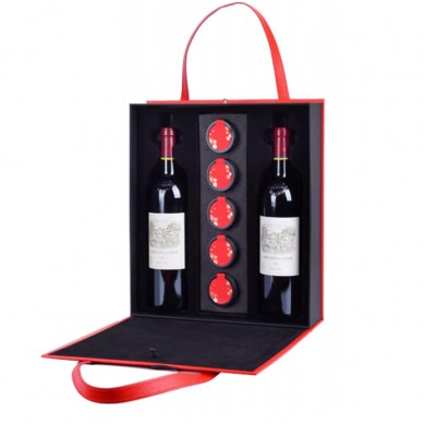 Custom Laser Logo Leather Wine Bottle Gift Bag 2 Bottle Wine Gift Bag Set With Tea Caddy Tin