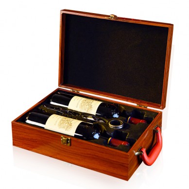 Sublimable Luxury Double Bottle Wooden Leather Wine Boxes Wine Liquor Bottle Gift Box With Accessories