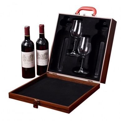 Luxury Gift Set Wine Bottle Glass Packaging Box Portable Leather Wine Gift Boxes Single Bottle One Clear Wine Glass Box