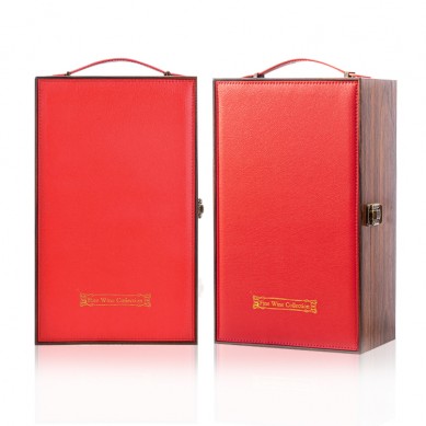 Luxury Wooden Leather Wine Gift Box Set 2 Bottles Wine Packaging Gift Case Box For Glass Bottle