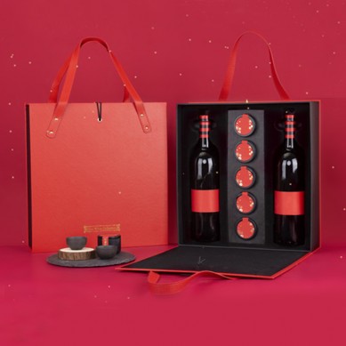 Custom Laser Logo Leather Wine Bottle Gift Bag 2 Bottle Wine Gift Bag Set With Tea Caddy Tin