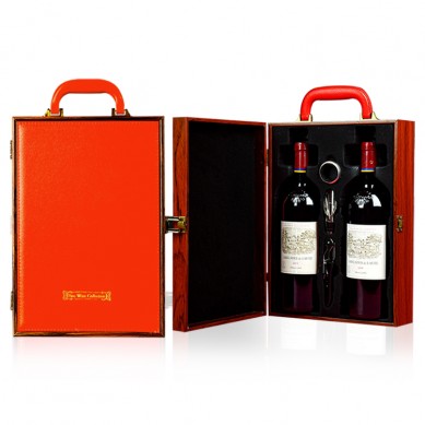 Sublimable Luxury Double Bottle Wooden Leather Wine Boxes Wine Liquor Bottle Gift Box With Accessories