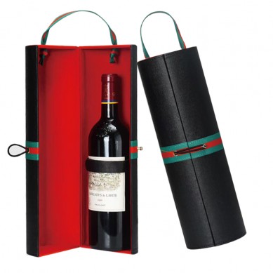 Black Portable Wine Case Pu Leather Cylinder Wine Box 1 Bottle Carrying Case For Packing Wine Bottle