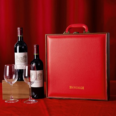 Luxury Gift Set Wine Bottle Glass Packaging Box Portable Leather Wine Gift Boxes Single Bottle One Clear Wine Glass Box