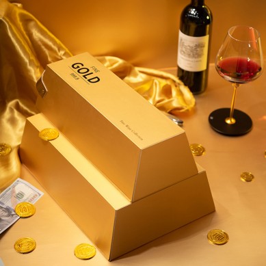 Gold Bar Shape Wine Box Single Wine Glass Bottle Custom Cardboard Packaging Wine Paper Box