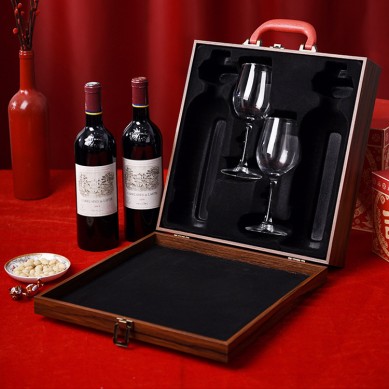 Luxury Gift Set Wine Bottle Glass Packaging Box Portable Leather Wine Gift Boxes Single Bottle One Clear Wine Glass Box