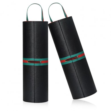 Black Portable Wine Case Pu Leather Cylinder Wine Box 1 Bottle Carrying Case For Packing Wine Bottle