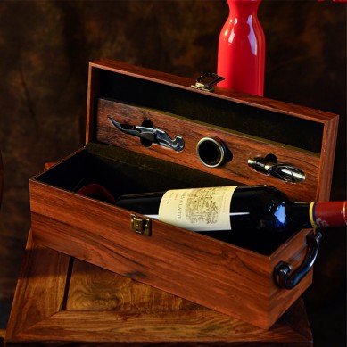 Personalized Luxury Leather Wooden Wine Gift Box Single Bottle Wine Packaging Wood Box With Accessories For Wine Bottle