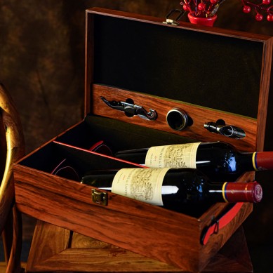 Luxury Wooden Leather Wine Gift Box Set 2 Bottles Wine Packaging Gift Case Box For Glass Bottle
