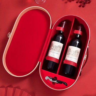 2 Bottle Packaging Gift Box Leather Red Wine Bottle Gift Boxes Set With Wine Bottle Opener Seahorse Knife