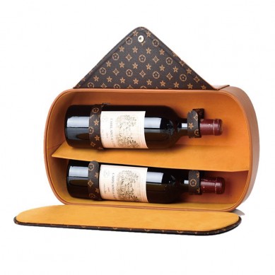 Luxury Christmas Party Packaging Portable Champaign Red Wine Leather Box Double Bottle Gift Box For Wine Bottles