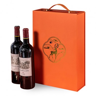 Sublimation Luxury Paperboard Red Wine Gift Box Copper Paper Wine Packing Box For 2 Wine Bottles