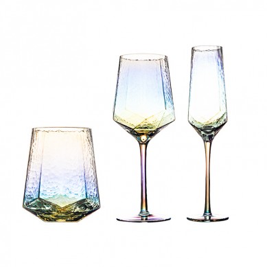 Luxury Vintage Diamond Goblet Lead-Free Crystal Color Changing Red Wine Glass Water Ripple Colored Wine Glasses Wholesale