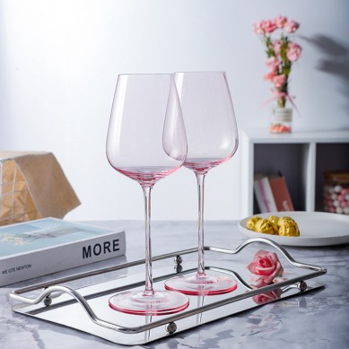 Hot Selling Customize Design 770Ml Luxury High Value Handmade Crystal Goblet Pink Wine Glass Cup For Home Party