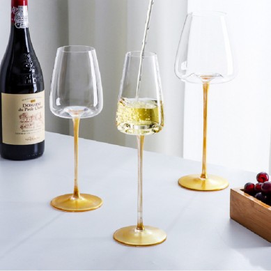 Nordic Luxury Customized Golden Burgundy Red Wine Glass Lead-Free Crystal Goblet Concave Bottom Wine Champagne Glass