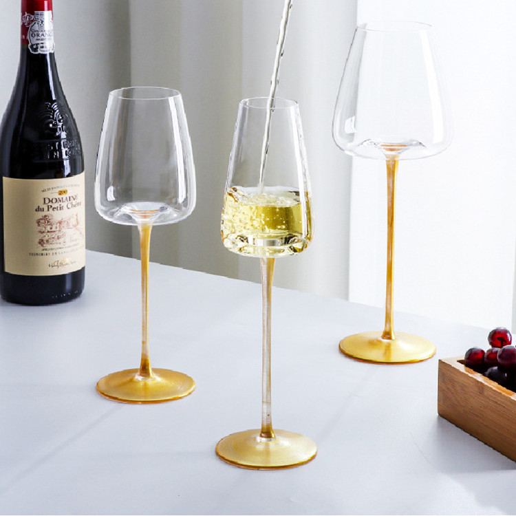 Well-designed Wine Accessories - Nordic Luxury Customized Golden Burgundy Red Wine Glass Lead-Free Crystal Goblet Concave Bottom Wine Champagne Glass  – Shunstone