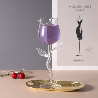 Creative Rose Shape Goblet Wine Glasses Unique Stem Crystal High Borosilicate Rose Wine Champagne Glass Romantic Valentine’S Day