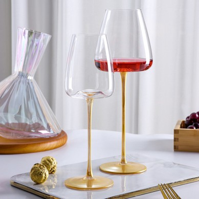 Nordic Luxury Customized Golden Burgundy Red Wine Glass Lead-Free Crystal Goblet Concave Bottom Wine Champagne Glass