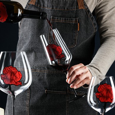 New Customize Creative Rose Imprinted Wine Glass Stemmed Red Wine Glasses Set Household Goblet White Burgundy Wine Whiskey Glass