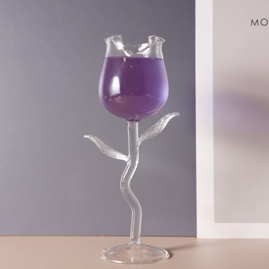 Creative Rose Shape Goblet Wine Glasses Unique Stem Crystal High Borosilicate Rose Wine Champagne Glass Romantic Valentine’S Day