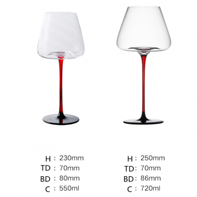Wholesale Lead Free Crystal 550Ml 750Ml Burgundy Wine Glass With Red Stem Black Base For Home Bar Party Wedding