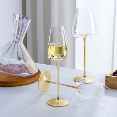 Nordic Luxury Customized Golden Burgundy Red Wine Glass Lead-Free Crystal Goblet Concave Bottom Wine Champagne Glass