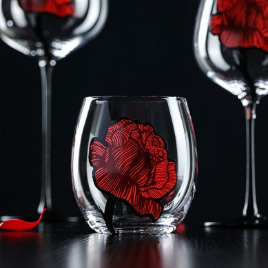 New Customize Creative Rose Imprinted Wine Glass Stemmed Red Wine Glasses Set Household Goblet White Burgundy Wine Whiskey Glass