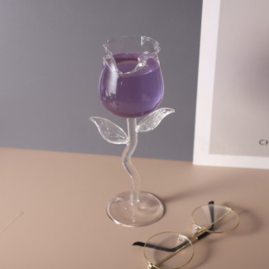 Creative Rose Shape Goblet Wine Glasses Unique Stem Crystal High Borosilicate Rose Wine Champagne Glass Romantic Valentine’S Day